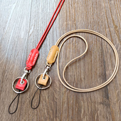 头层牛皮钥匙扣防丢挂脖绳简约真皮手工钥匙圈定制挂件蜡绳证件带