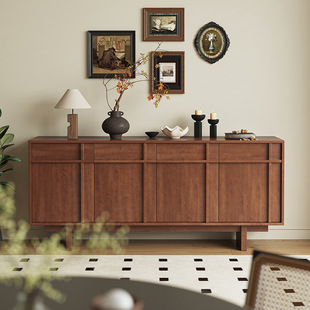 骨骼线实黄杨木床头餐边柜客厅置物柜中古风沙发背靠墙矮柜