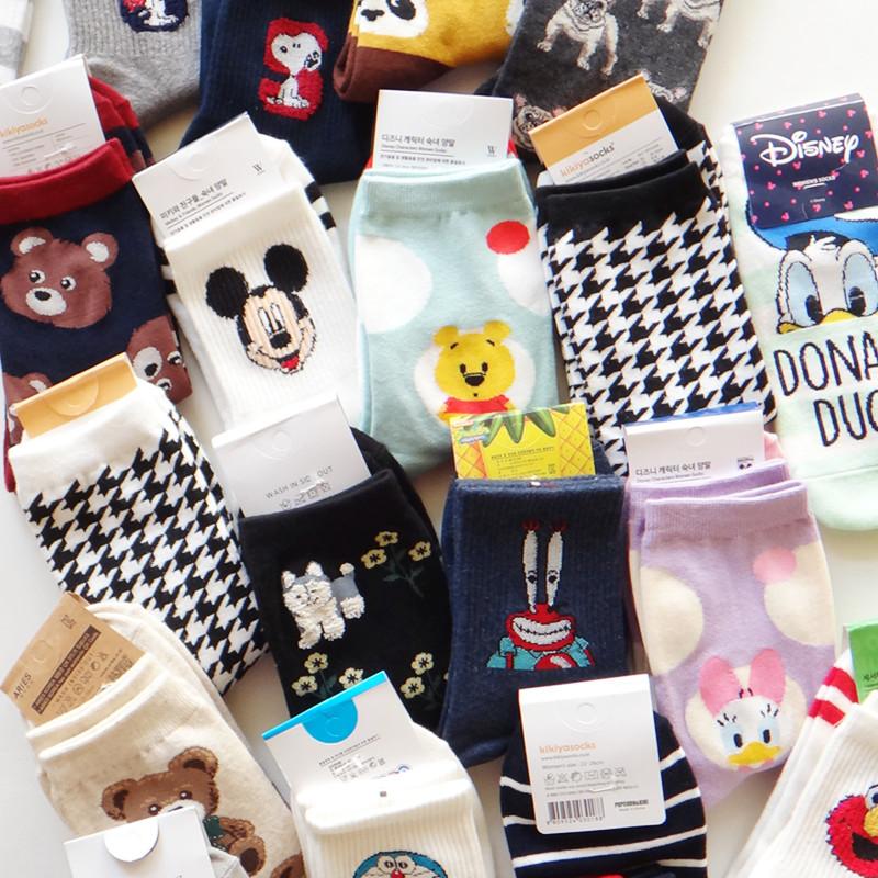 【多款多色合辑】进口韩国卡通动漫短袜女休闲运动中筒袜春秋冬季