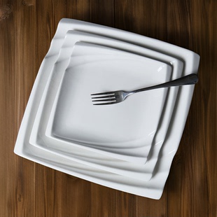 陶瓷盘子创意正方形盘酒店餐厅餐具家用菜盘子简约冷盘餐具纯白盘