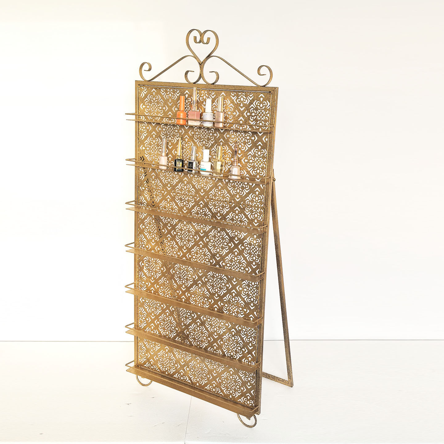 欧式铁艺指甲油金色镂空化妆品收纳架多层展示架彩妆店货架置物架
