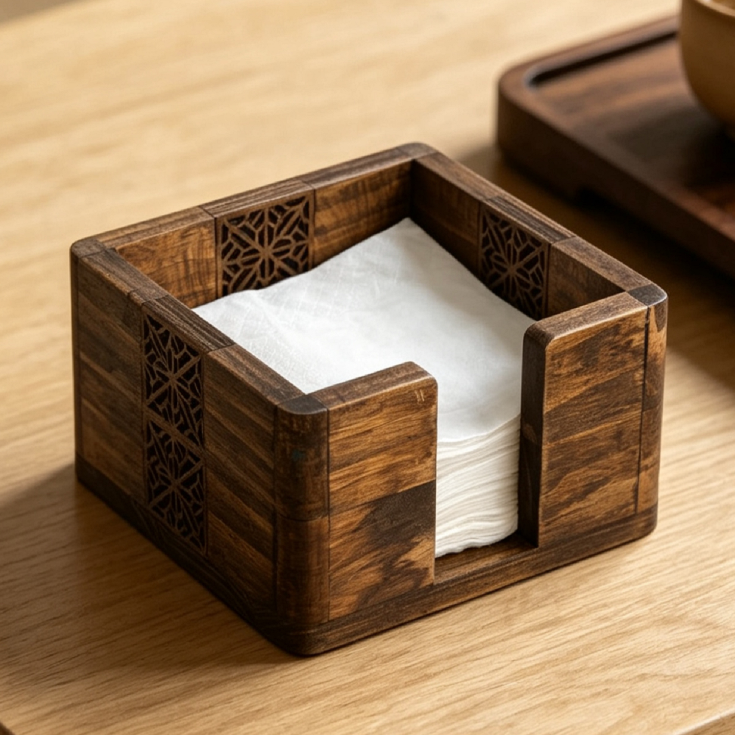 复古木质纸巾盒桌面收纳盒雕花方形抽纸盒家用茶几摆件