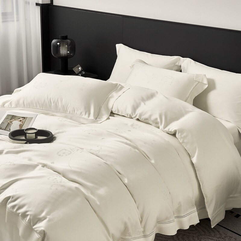 新品 春夏爽滑四件套细旦兰精天丝提花柔软细腻亲肤素色床上用品