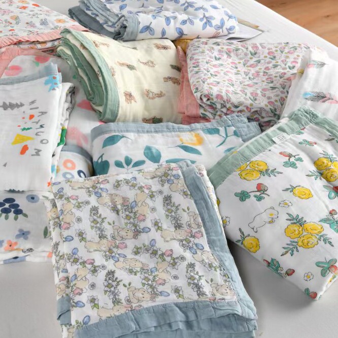 好软糯！竹纤维四层纱布毯婴儿儿童盖被成人加大尺寸纱布盖毯竹棉