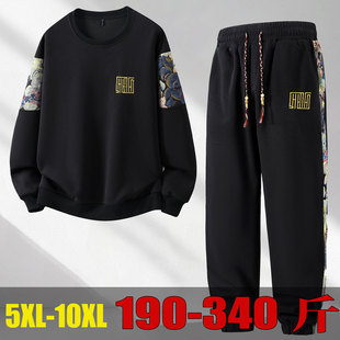 复古撞色刺绣春秋上衣2025新 t恤卫衣男棉质大码 10XL340斤大码 长袖