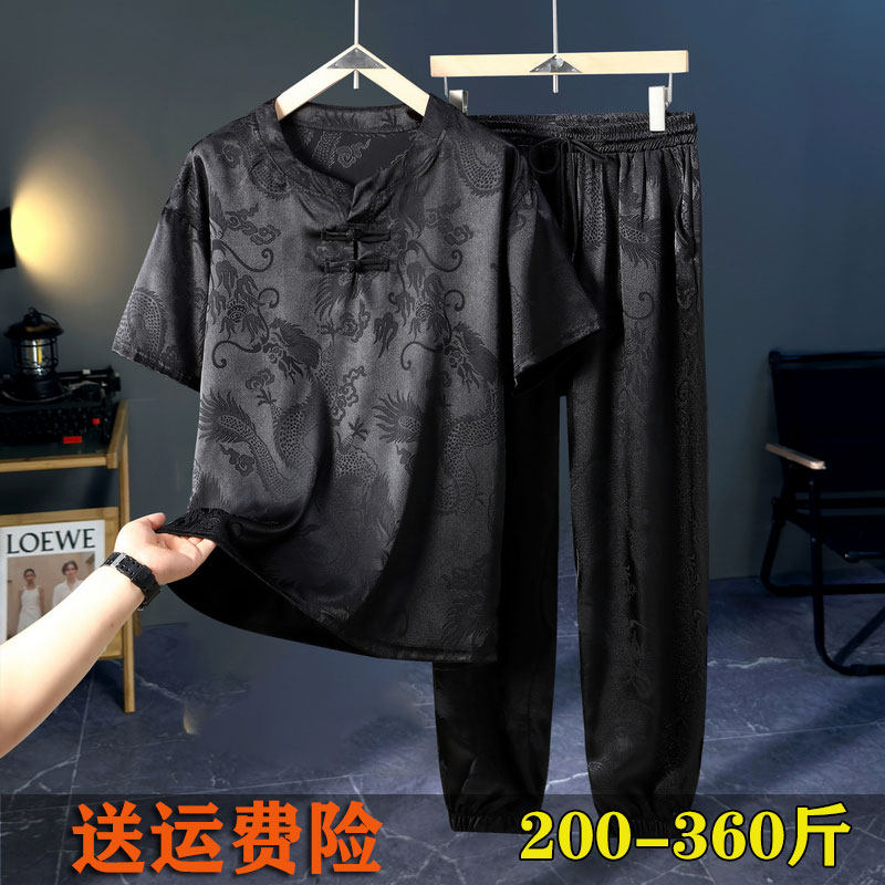 胖人短袖夏季中国风套装舒适透气