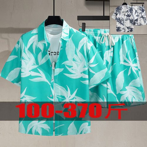 特大码短袖短裤套装男外穿痞帅