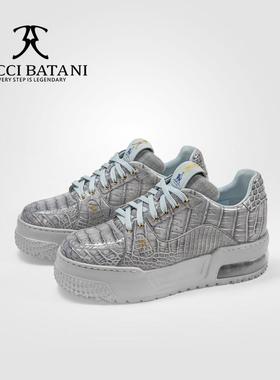 Scabal联名BucciBatani搭配鳄鱼皮手工轻奢情侣款百搭板鞋