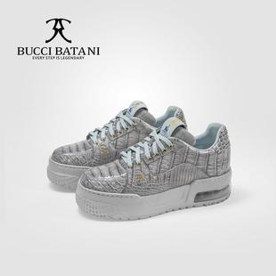 Scabal联名BucciBatani搭配鳄鱼皮手工轻奢情侣款百搭板鞋