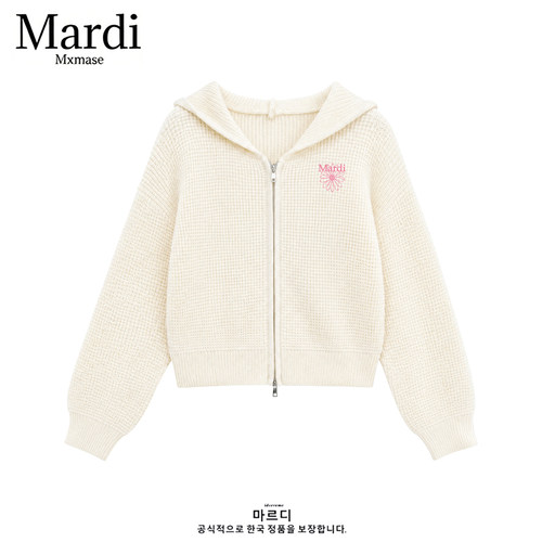Mardi Mxmase华夫格连帽针织开衫男女拉链毛衣外套慵懒风百搭上衣