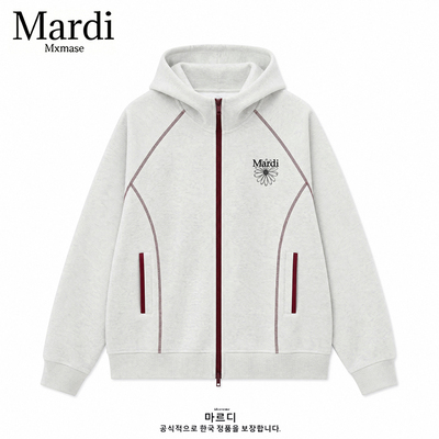 Mardi Mxmase美式复古哈苏线宽松连帽开衫卫衣休闲外套男女同款潮