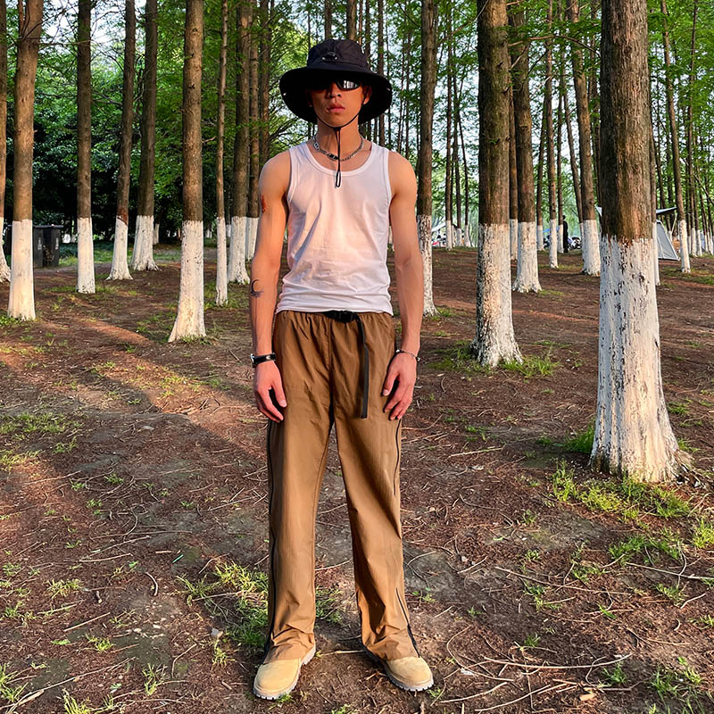 夏季速干薄款防水冲锋裤工装阔腿宽松伞兵裤直筒户外登山裤长裤子