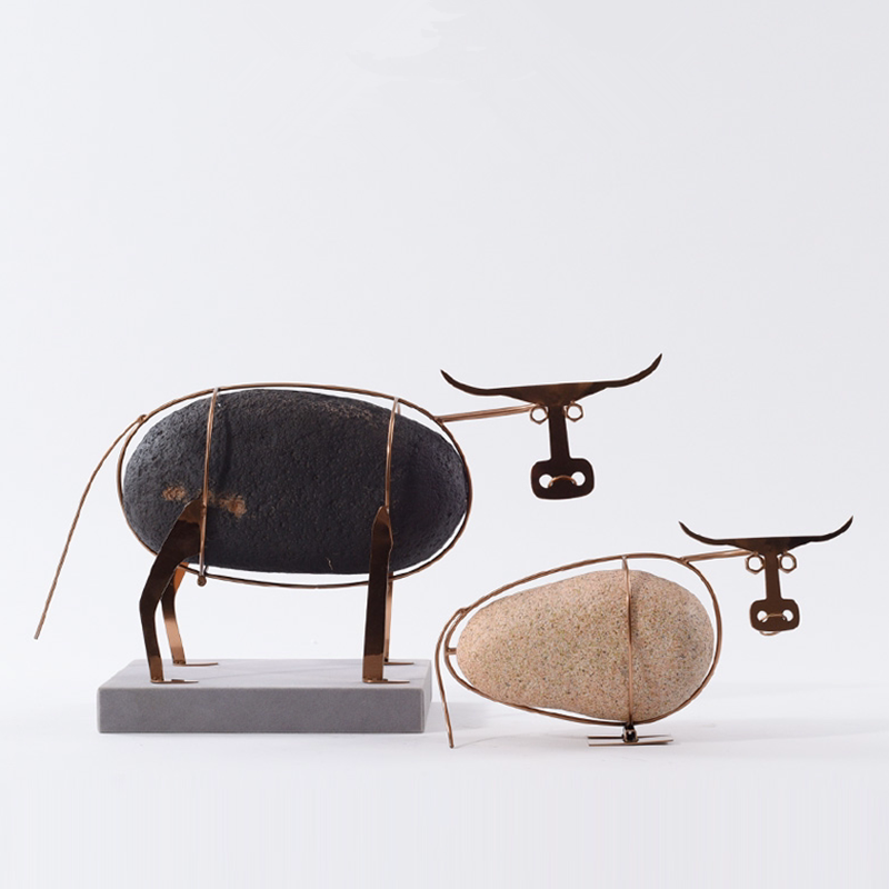 新中式抽象动物牛软装饰品样板房间客厅茶几电视隔断酒柜壁柜摆件