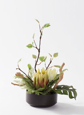 新中式仿真花禅意盆景花艺绿植