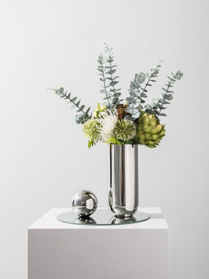 现代简约不锈钢金属轻奢花瓶水晶球样板房间餐桌客厅软装饰品花器