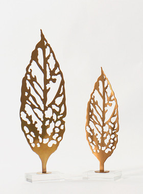 简约现代风会所金属树叶小摆件