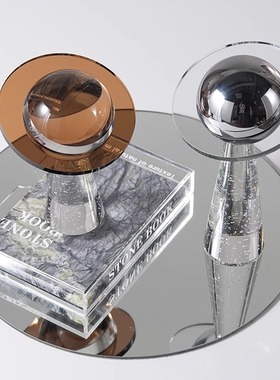 茶色玻璃飞碟软装饰品摆件