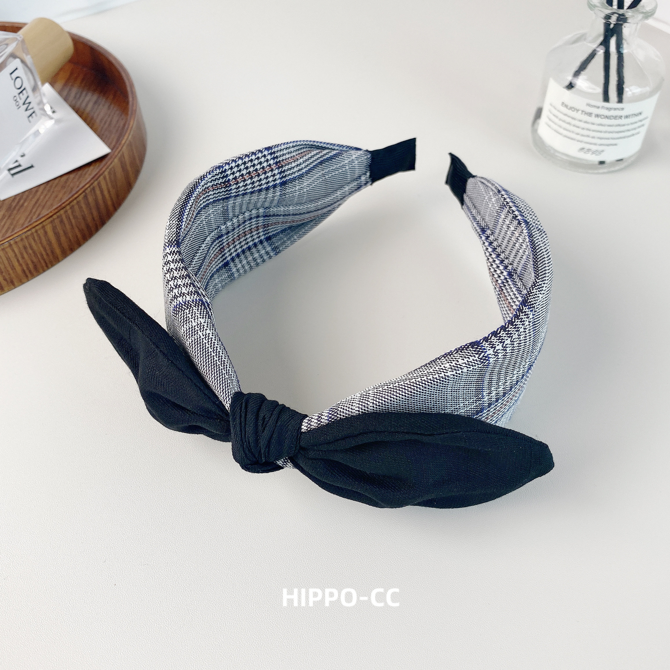 韩版网红同款宽边头箍拼色格子蝴蝶结发箍兔耳朵打结发饰发卡女