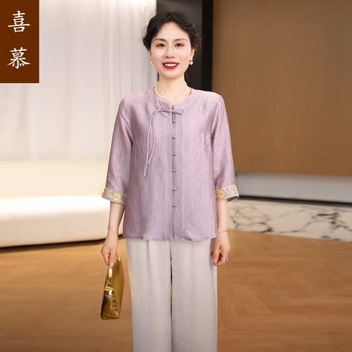 中年妈妈夏装衬衣套装