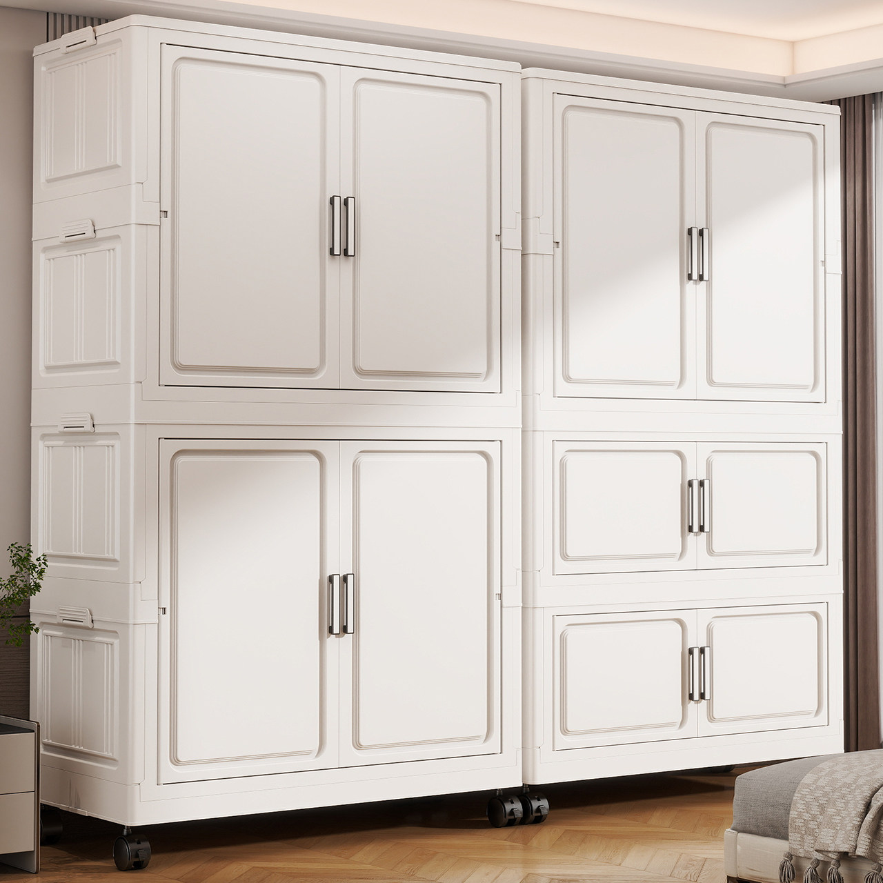 折叠储物柜家用客厅免安装收纳柜卧室宝宝衣柜多层婴儿带轮小衣橱