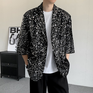 海购舞台演出服装主持人歌手艺考音乐生礼服新款珠片短袖西服外套