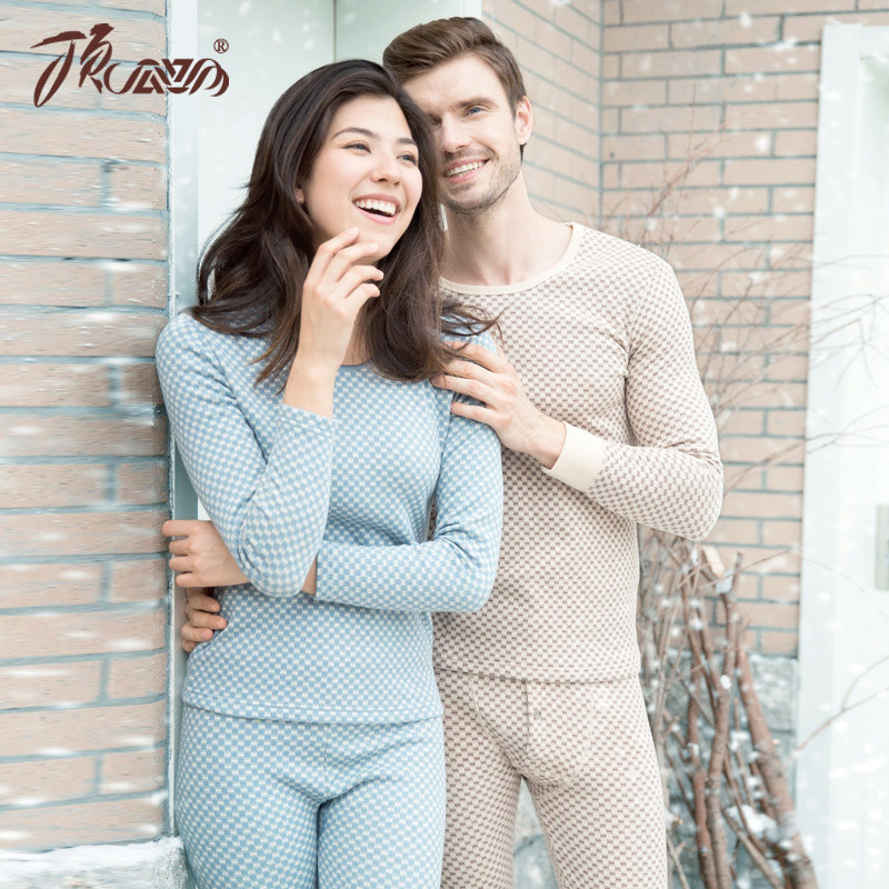 顶呱呱纯棉保暖内衣套装加绒加厚男女情侣顶瓜瓜秋衣秋裤厚棉毛衫