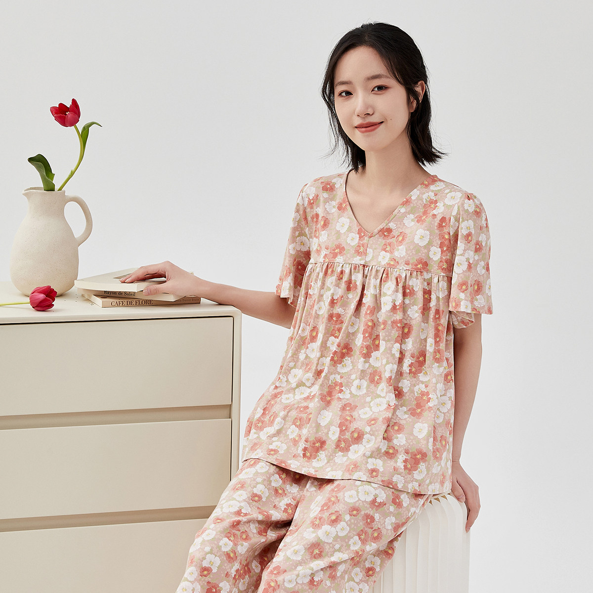 顶瓜瓜女士夏季碎花纯棉家居服