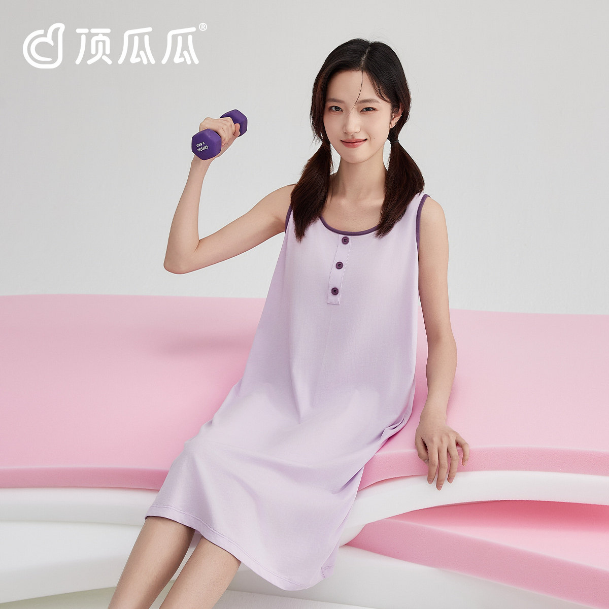 顶瓜瓜女士纯棉纯色吊带睡裙