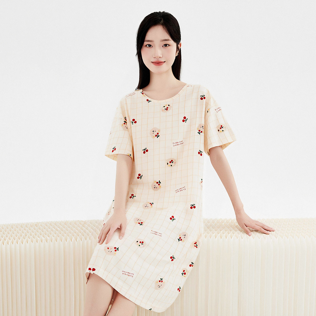 顶瓜瓜顶呱呱短袖睡裙女款夏季纯棉薄款卡通印花圆领少女学生睡衣