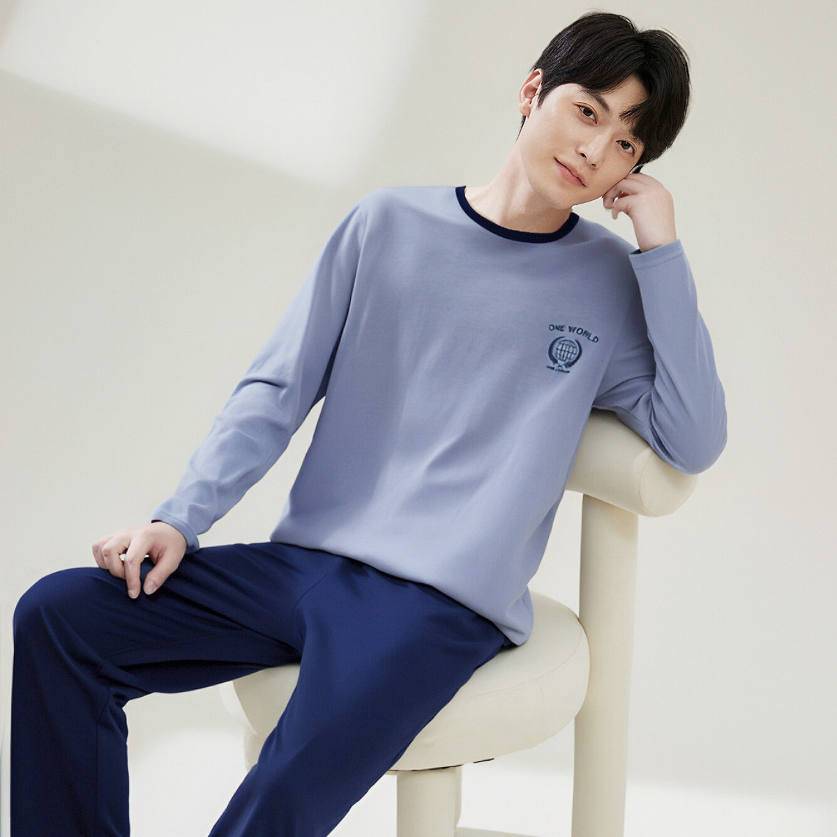 顶呱呱顶瓜瓜长袖睡衣男士纯棉春夏薄款可外穿家居服套装宽松透气