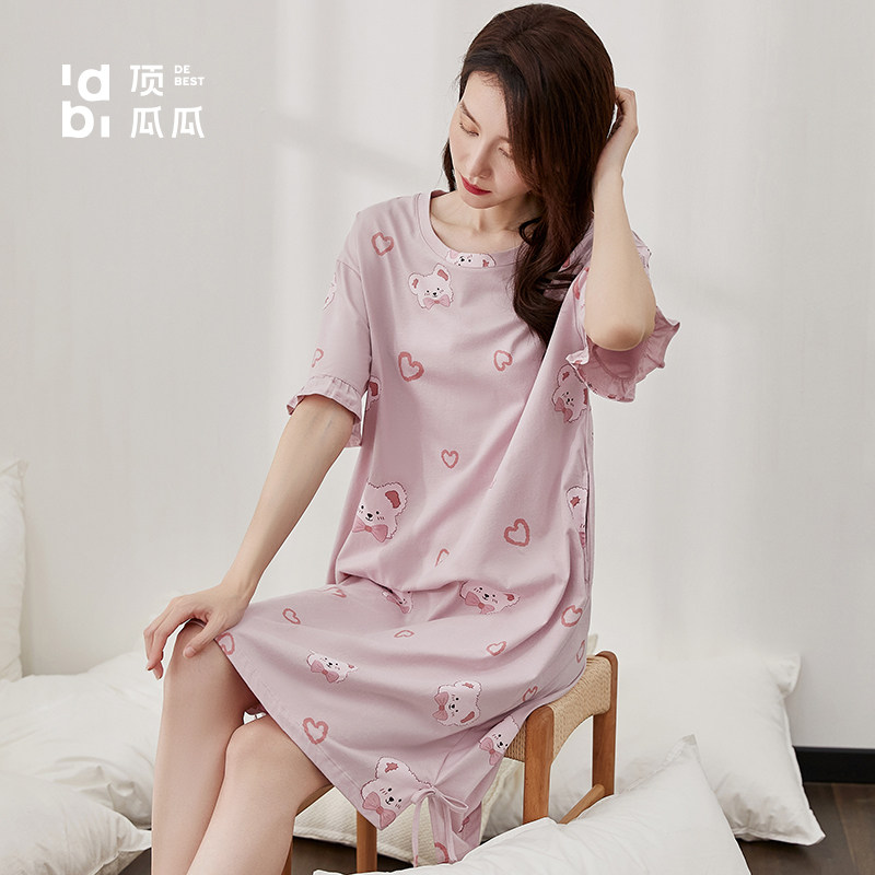 顶瓜瓜纯棉家居服睡裙印花圆领