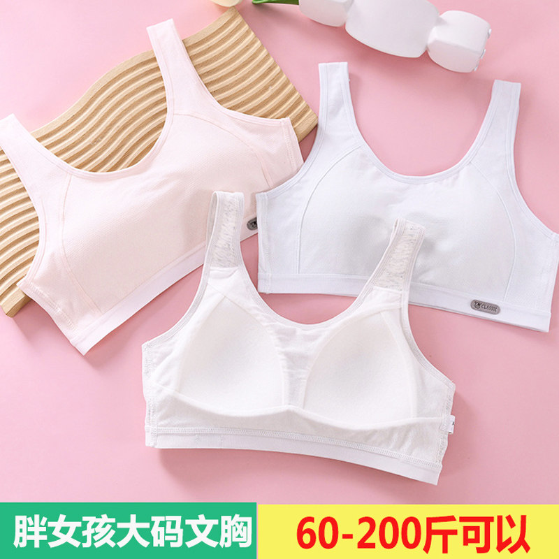 胖加肥加大码中学生文胸小背心纯棉胖女孩胖mm少女内衣薄款固定杯