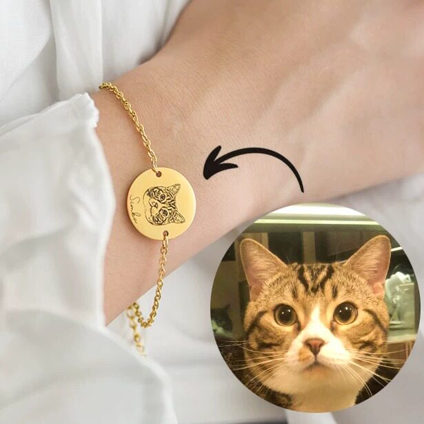 来图定制宠物猫咪狗仓鼠兔子照片头像名字手脚掌印手链纪念礼物