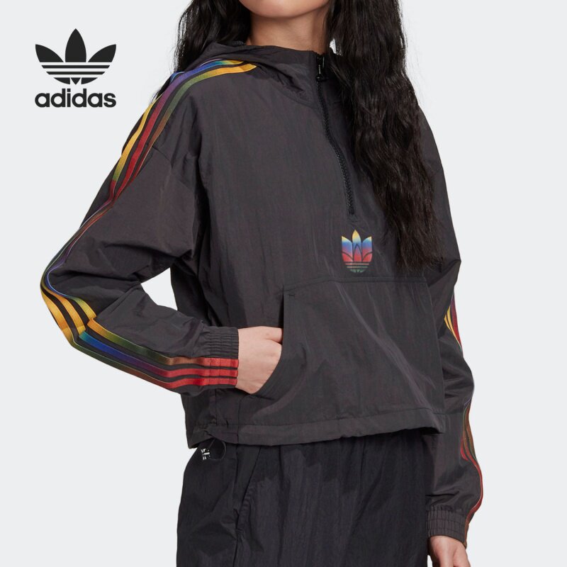 Adidas/阿迪达斯正品三叶草女子半拉链短款连帽套头卫衣GD2262