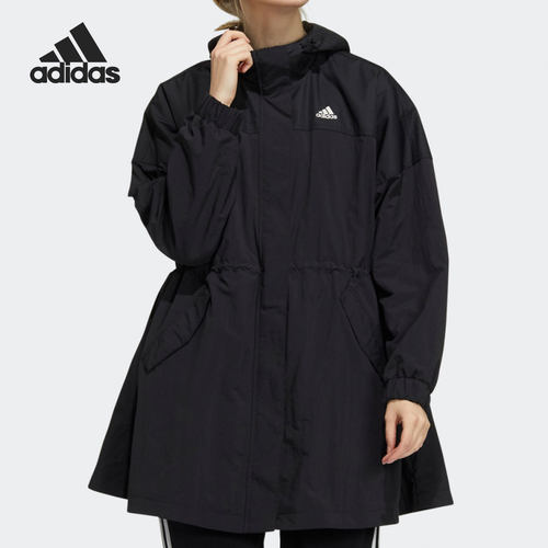 Adidas/阿迪达斯正品女子中长款收腰宽松连帽夹克外套 H29540