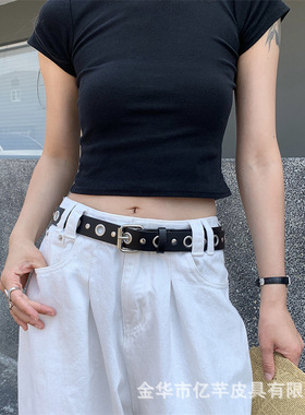 腰带女辣妹暗黑风潮流个性圆圈排扣金属链条装饰百搭朋克皮带批发