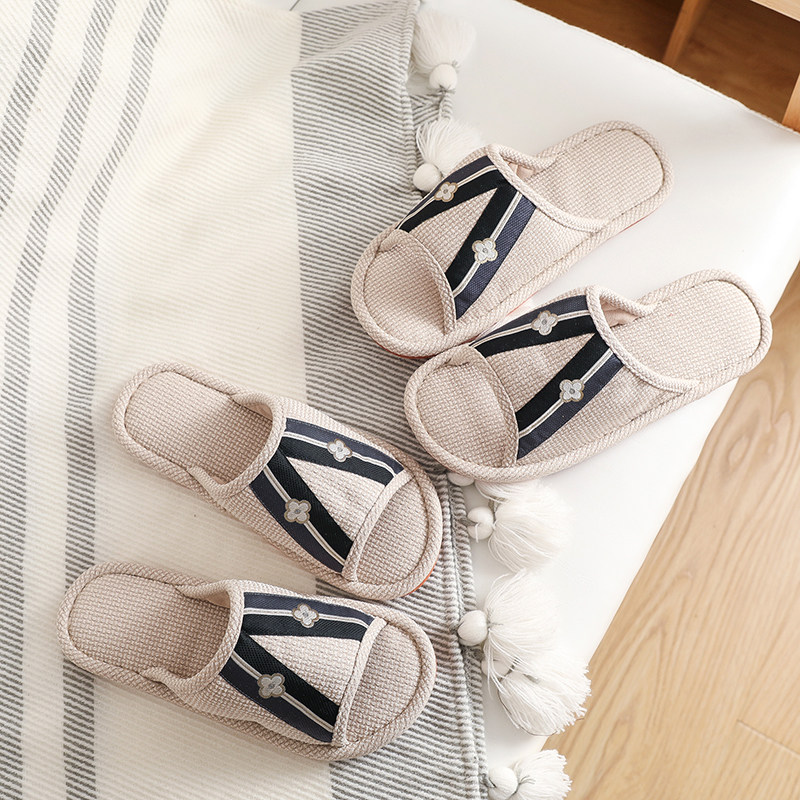 情侣布艺木地板拖鞋女士室内家居棉麻夏季家用男防滑牛筋底可机洗