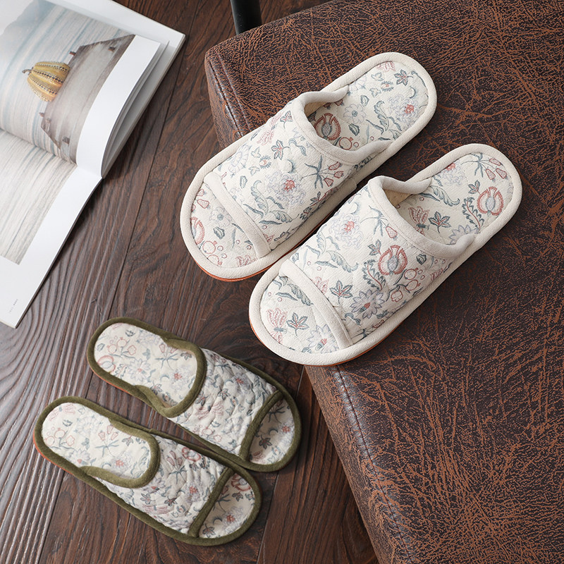 新款情侣布艺家居拖鞋室内复古男女同款春秋防滑牛筋底四季高端
