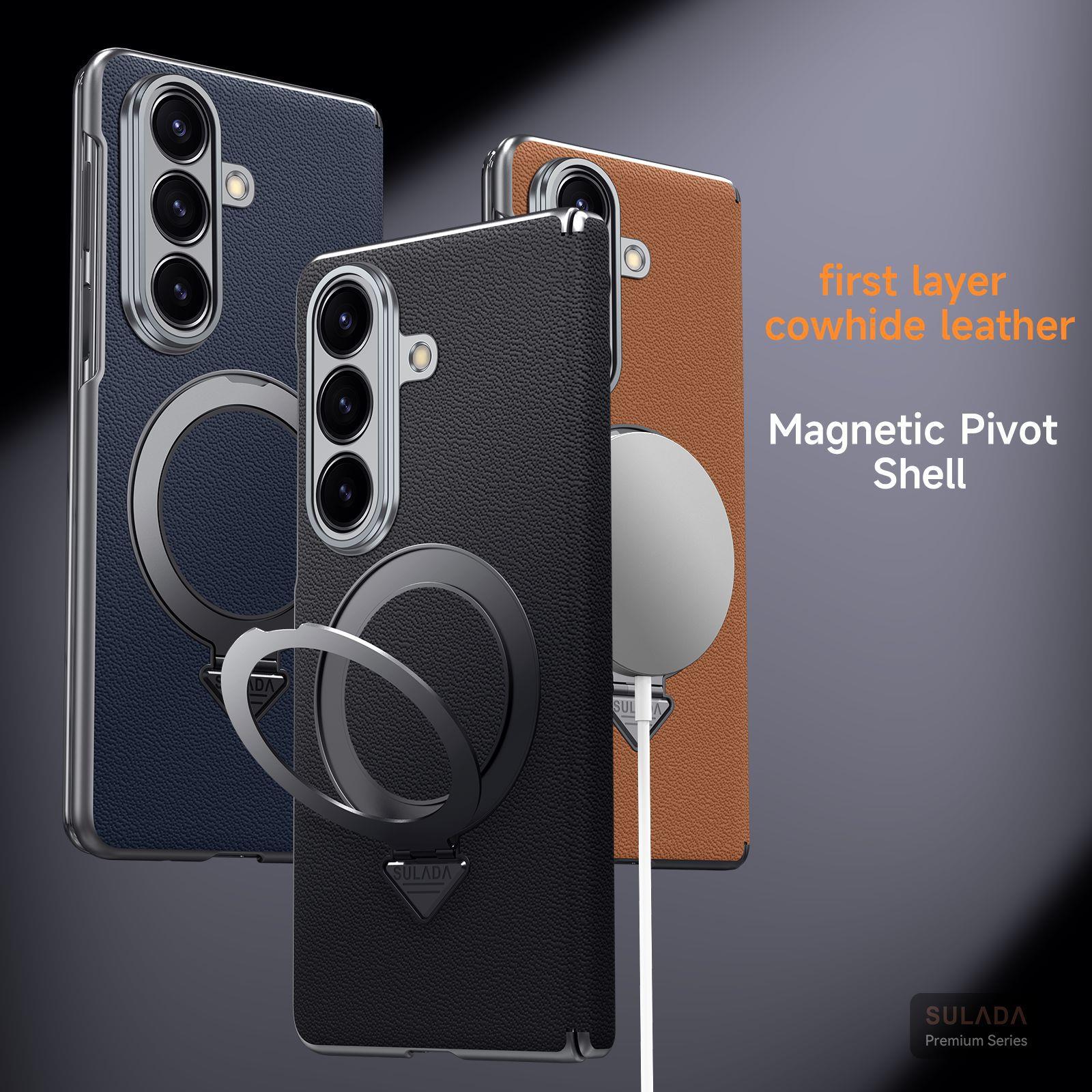 纯牛皮fold7真皮壳W24皮夹适用Zfold7磁吸充支架保护套Galaxy折叠翻盖fold6车载金属圈防摔外壳男女