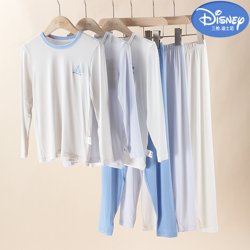 迪士尼儿童内衣男童宝宝中大童春夏薄款莫代尔圆领长袖长裤空调服