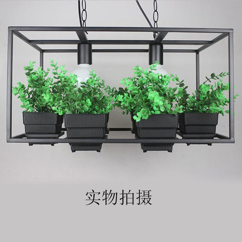美式复古风咖啡厅酒吧台植物灯具