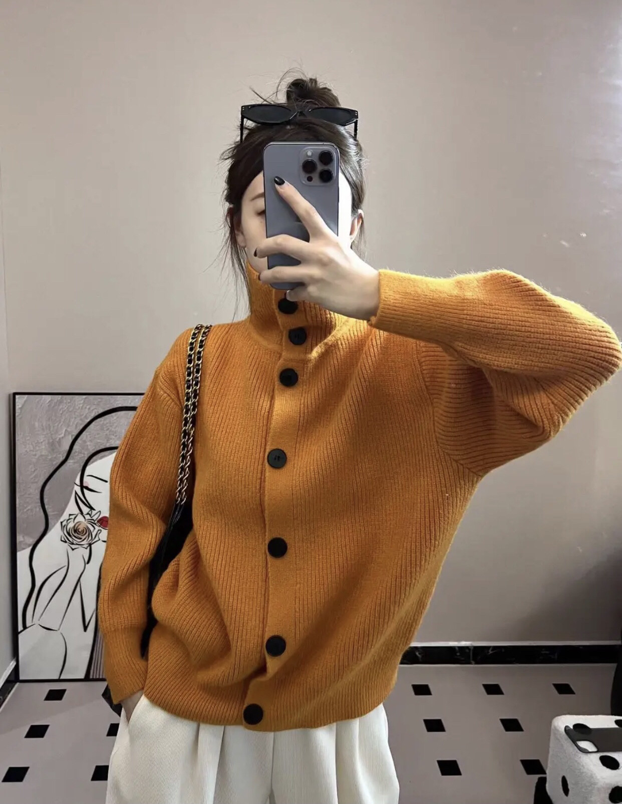 秋冬韩系立领毛衣外套女宽松慵懒风oversize高领外穿针织开衫打底