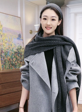 火桐hooton 黑白夹花100山羊绒大三角巾