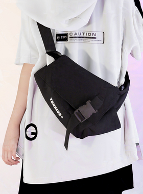 YONAIGA+原创INS潮酷机能风百搭黑色单肩斜挎包胸包男女尼龙腰包