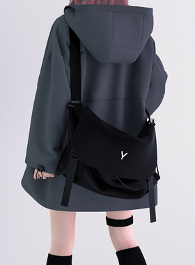 YONAIGA+ 原创工装酷帅风单肩斜挎包帆布上学生背包饺子包男女大