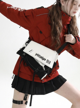 YONAIGA+原创ins小众设计感黑白撞色个性百搭男单肩斜挎卷包包女