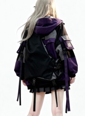 YONAIGA+原创潮牌大容量机能风小众帆布背包男休闲单肩斜挎包包女