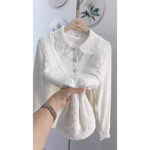 秋冬娃娃领蕾丝打底衫女加绒宽松衬衫显瘦遮肉外穿小衫保暖衬衣