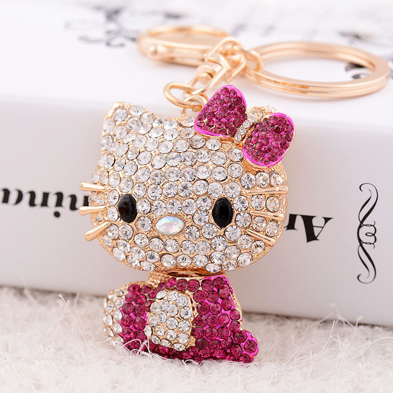 韩版镶钻合金可爱小猫钥匙扣包包挂饰汽车精美创意挂件一件批发