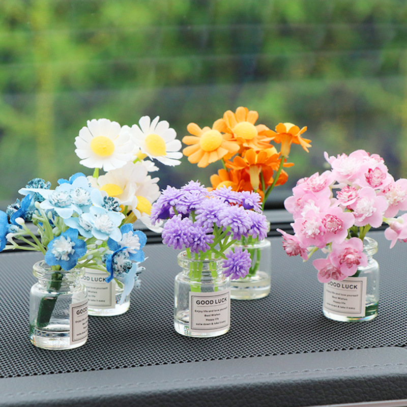 网红清新花瓶花朵娃娃屋迷你仿真汽车内饰中控台装饰汽车摆件